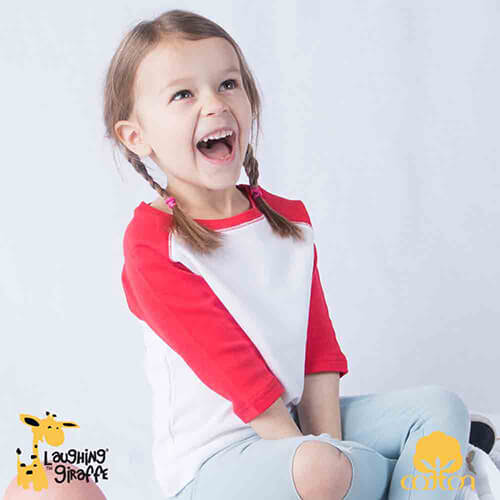 Toddler Raglan T-Shirt - White/Red - 100% Cotton - LG2554WB - The Laughing Giraffe®